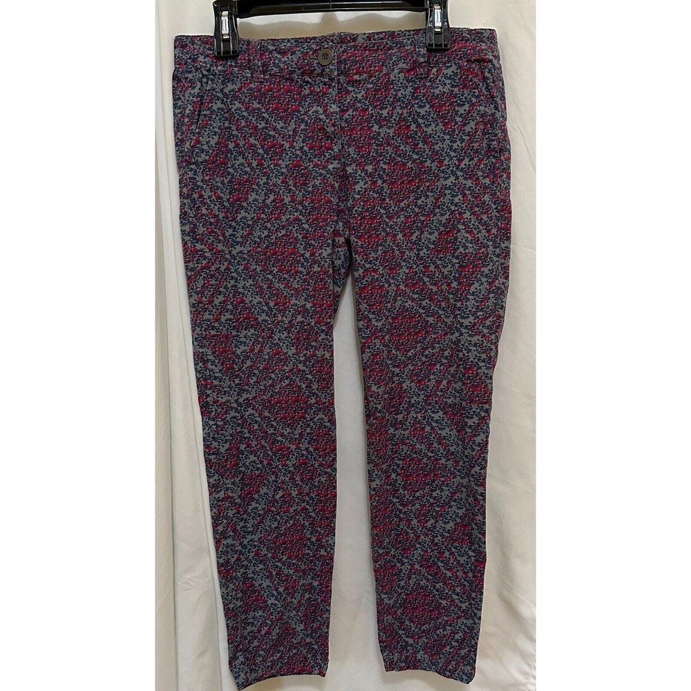 CAbi Palm Beach Crop Pants Floral #806 Grey Blue Magenta Stretch Size 8